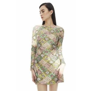 Dress the Population “Kensie” Sequin Cowl Back Long Sleeve Mini Dress, Size S